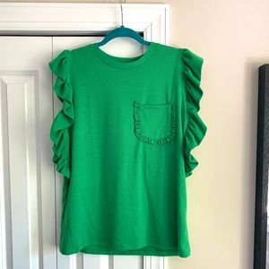 DREW Medium Women’s Green Ruffle Top T-shirt